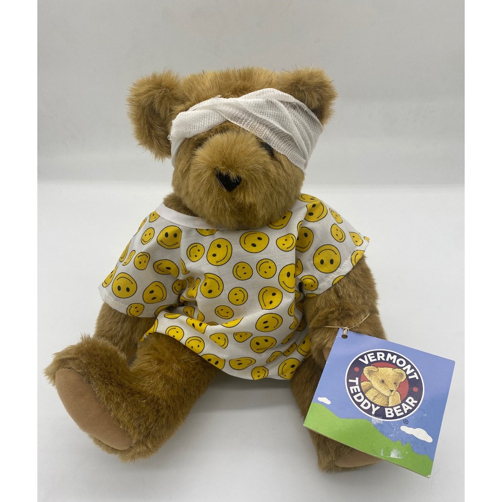 Vermont Teddy Bear Get Well Soon Feel Better Plush Smiley Hospital Gown Bandage